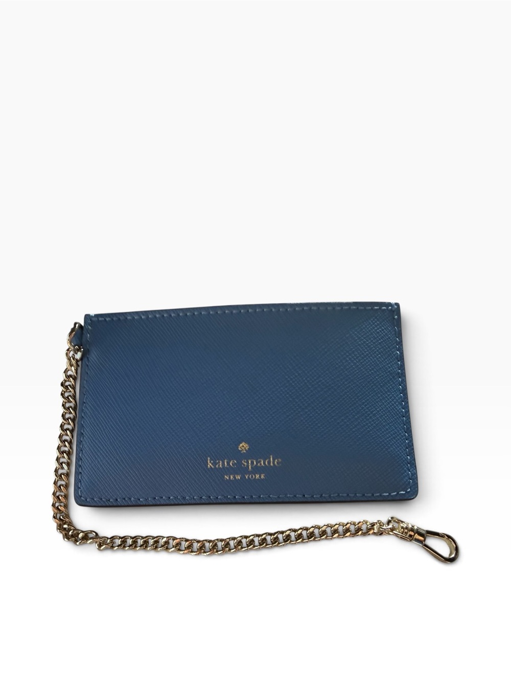 Kate Spade Blue Saffiano Leather Card Holder Key Chain Lanyard Wristlet Wallet - Picture 7 of 11